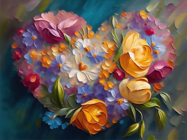 Floral arrangement in the form of a heart Impressionism style oil painting Generative AI