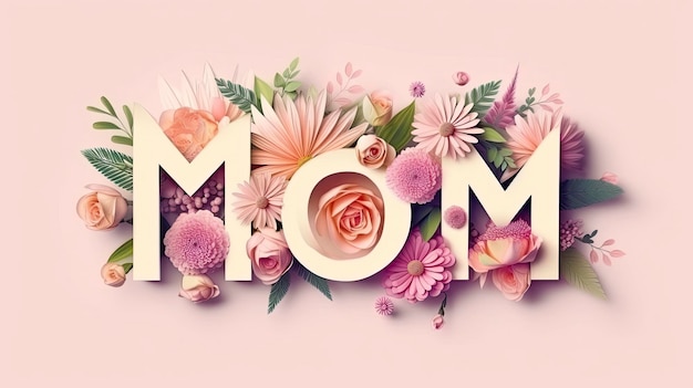 A floral arrangement with the word mom on it