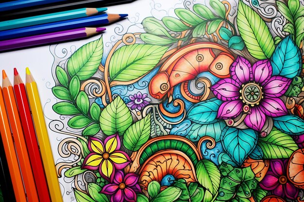 Photo floral art coloring page background