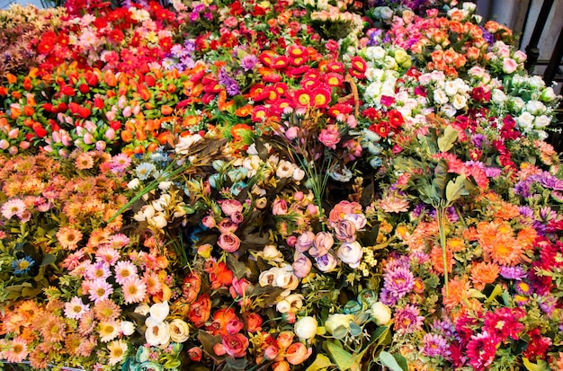 Floral art made of artificial flowers in view