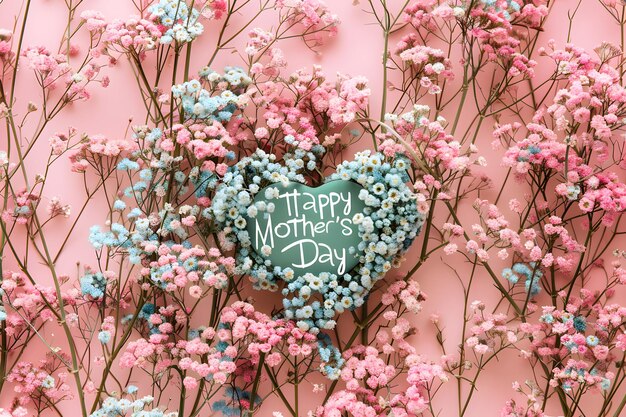 Floral background feminine flowers pastel colors Mother39s day postcard Flat lay copy space