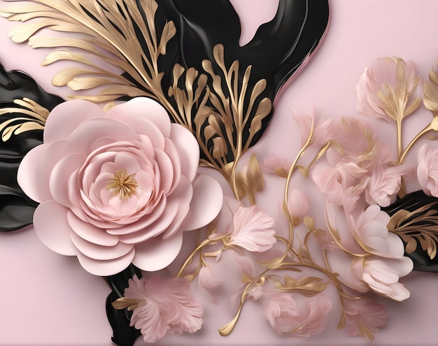 花の背景イラスト ピンクと黒