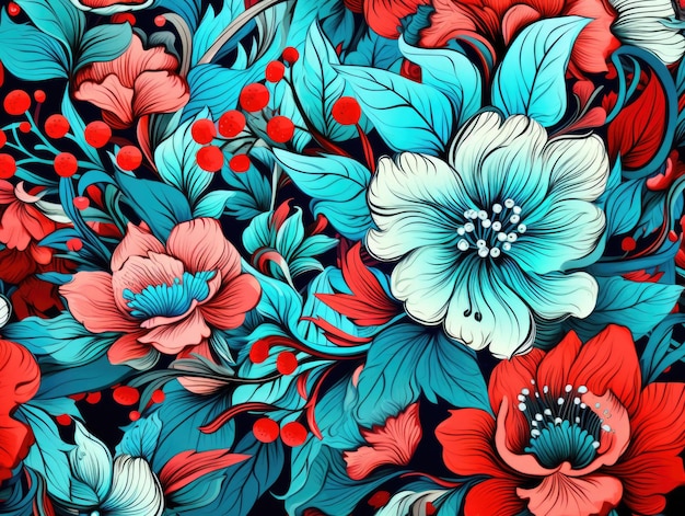 Floral Background pattern in the style of cartoon colorful nature