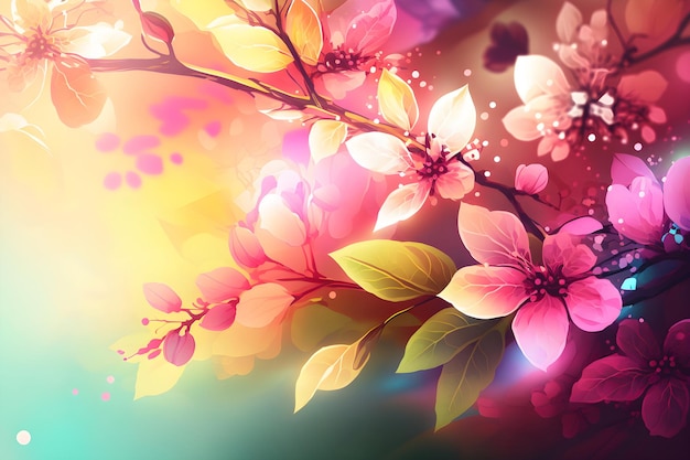 Floral background of pink spring flowers Generative AI