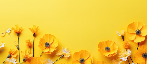 Floral background on trendy yellow Perfect for Children s Day with text space