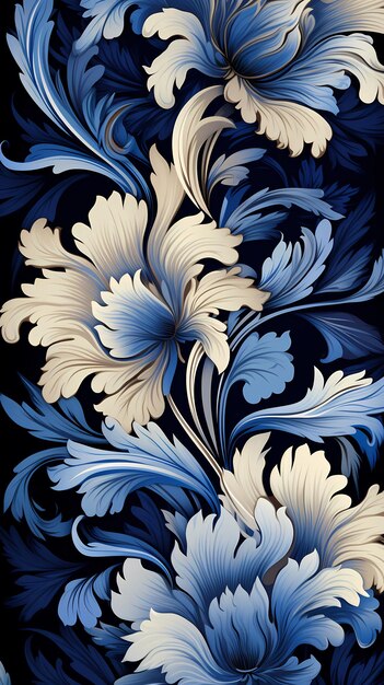 꽃 배경 빈티지 일러스트레이션 여름 터 파란 꽃 해군 패턴 디자인