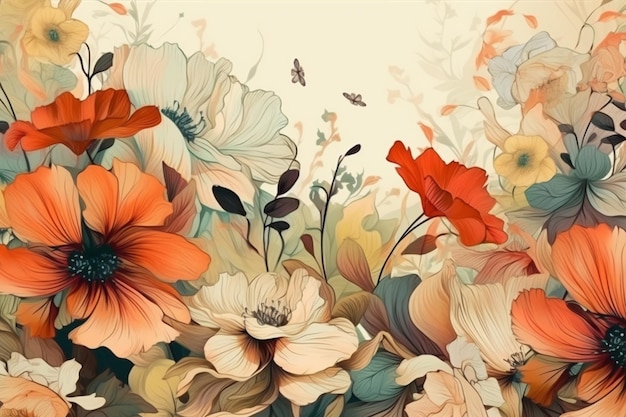 Floral background with botanical elements on bottom