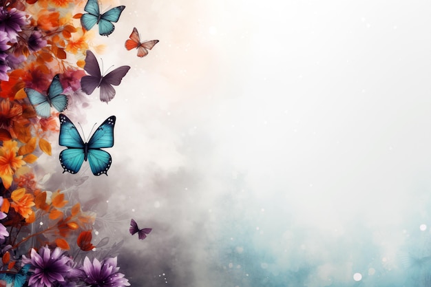 Цветочный фон с бабочкой и эффектом боке