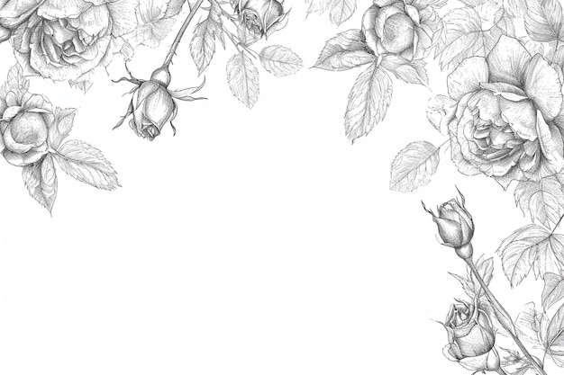 Floral background with contour roses and leaves