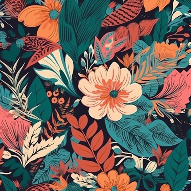 A floral background with a flower and leaves.