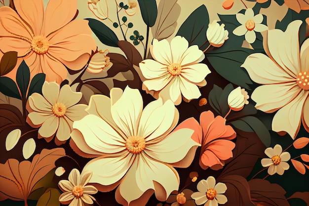 A floral background with flowers and leaves on it