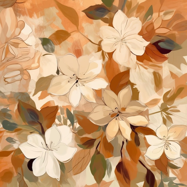 A floral background with flowers and leaves.