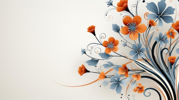 цветочный фон с оранжевыми и синими цветами на белом фоне