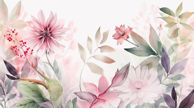 Floral background with paints on a white background