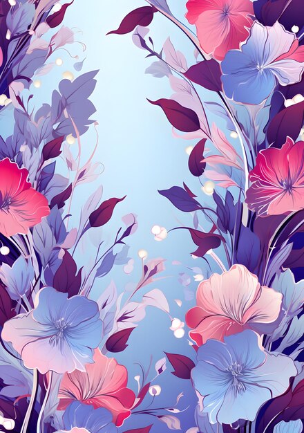 a floral background with pink and blue flowers.