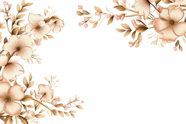 Photo floral background with pink flowers and leaves on a white background