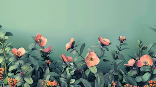 floral background with pink poppies and green leaves retro toned