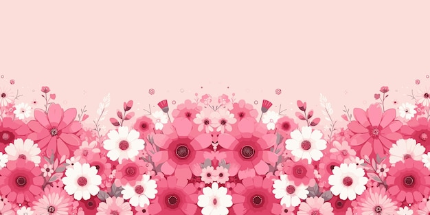 Floral background with pink and white daisies decorative pink floral border Vector illustration