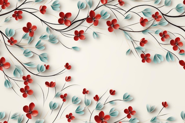 floral background with red and blue flowers on a beige background