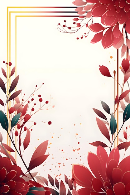 a floral background with red flowers and a gold color frame Abstract Maroon foliage background with