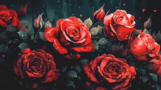 Floral background with red roses generative ai