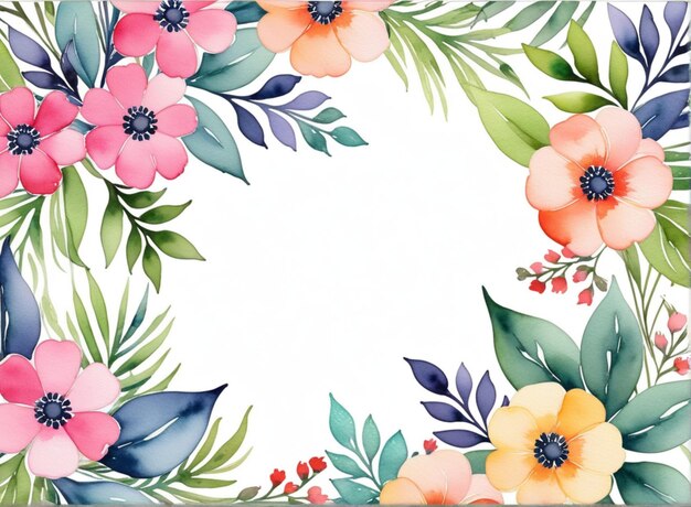 Floral background with watercolor flowers and leaves