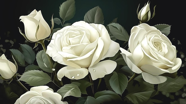 Floral background with white roses generative ai