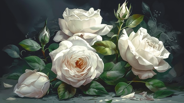 Floral background with white roses generative ai