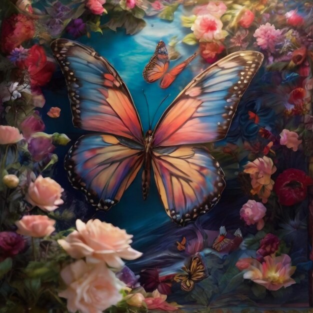 цветочный фон красочные цветы с бабочкой масляная картина