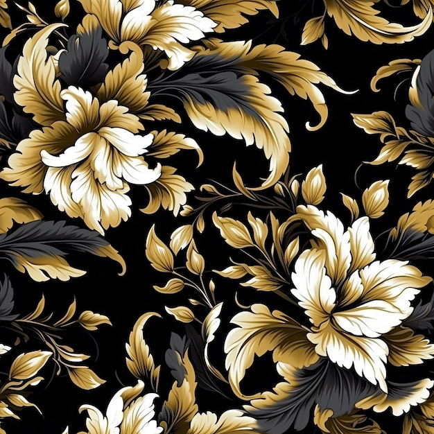 Floral barokstijl zwart en goud naadloze patroon textuur achtergrond