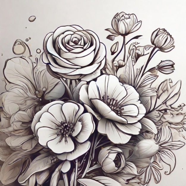 floral blossoms in line art style