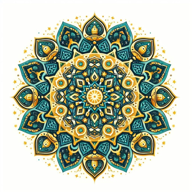 Floral Blue and yellow mandala isolated on white