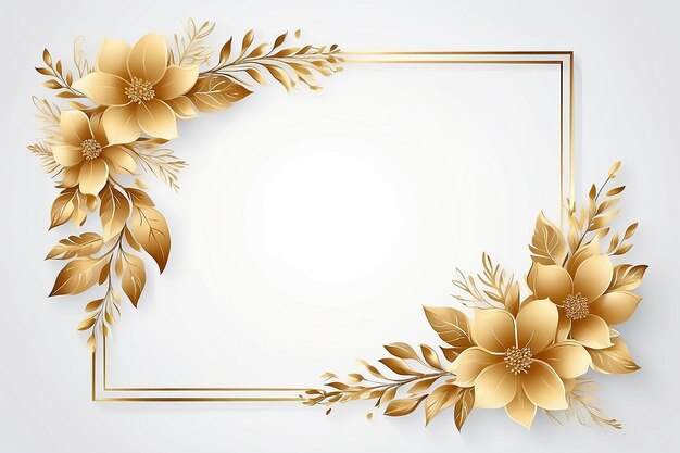 Floral border frame card template Golden gradient on white backgroundVector design illustration for bunner wedding card Rectangle corners sides decoration