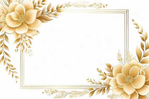 フローラル・フレーム・カード・テンプレート 白い背景のゴールデン・グラデーション バナー・ウェディング・カードのベクトルデザインイラスト 長方形の角 側面の装飾