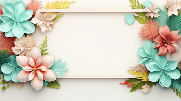 Floral border frame card template multicolor flowers leaves for banner wedding card