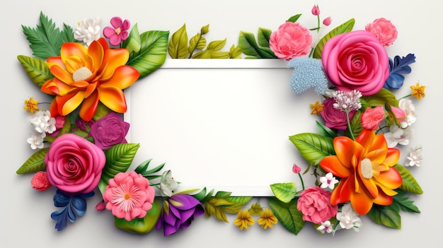 Floral border frame card template multicolor flowers leaves for banner wedding card