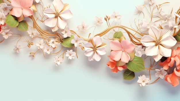 배너 웨딩 카드를 위한 꽃 테두리 프레임 카드 템플릿 여러 가지 빛깔의 꽃 잎