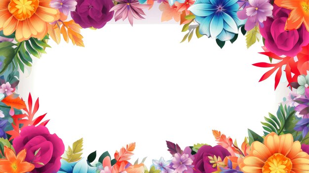 Floral border frame card template multicolor flowers leaves for banner wedding card