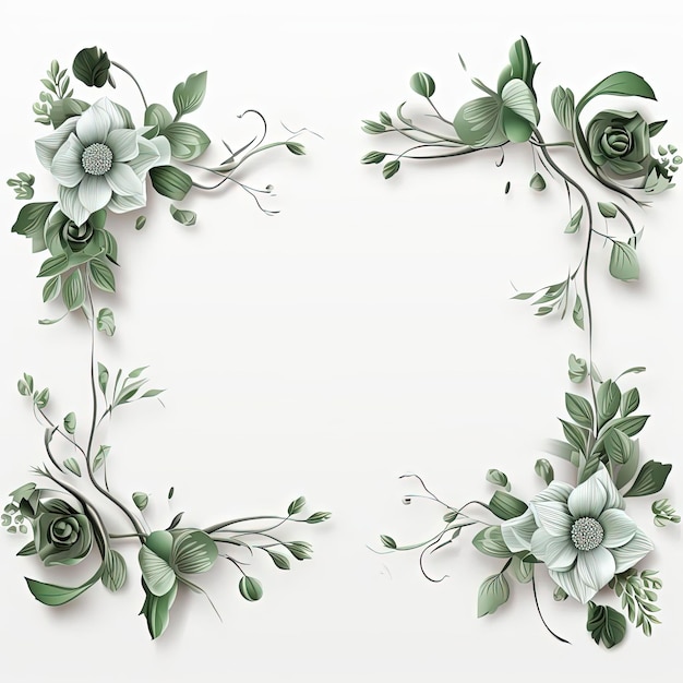 floral border with branches on white background