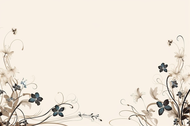 a floral border with butterflies and flowers on a beige background