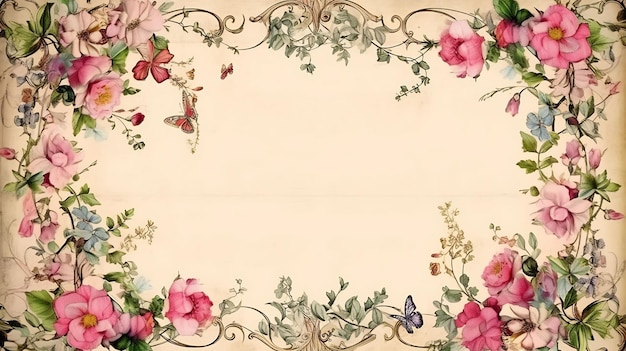 Photo a floral border with butterflies on it