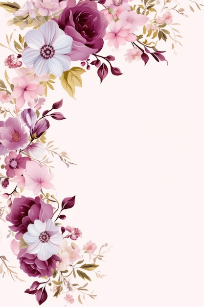 a floral border with purple flowers on a white background