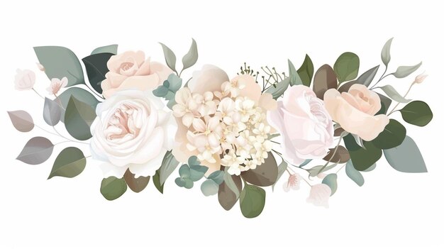 Photo a floral border with roses and eucalyptus leaves generative ai