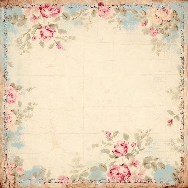 A floral border with roses on it is made by a vintage paper.