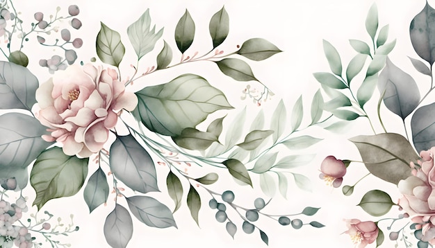 Floral botanical watercolor wedding background