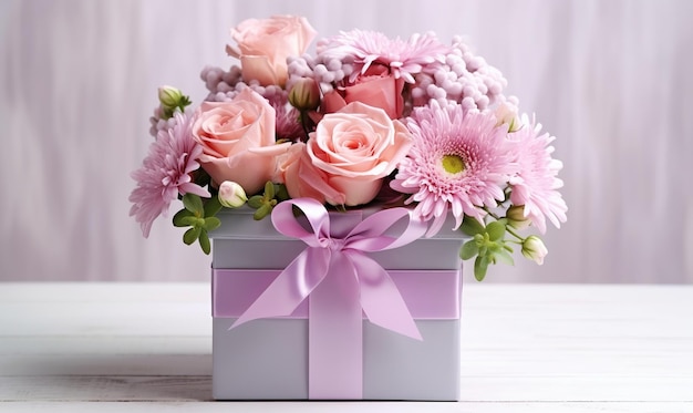 Floral bouquet of different flowers bunch of flowers pink roses Chrysanthemum Ai Generated