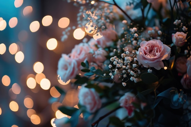 Photo floral bouquet of flowers with glimmering lights