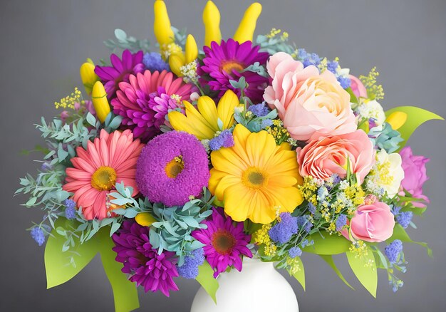 Photo floral bouquet using a unique arrangement of flowers with pastel hues and tones studio setting clean