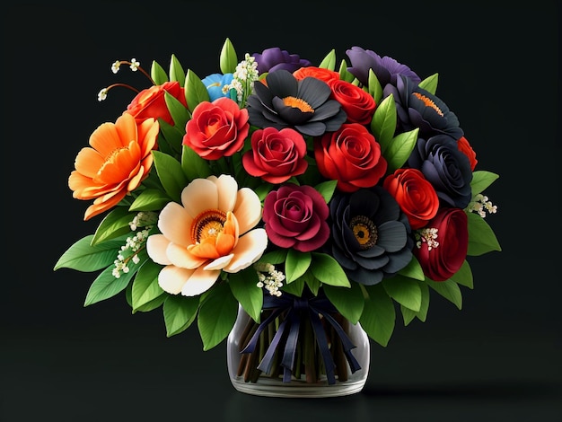 Floral bouquet with a Solid Black background wedding AIgenerated image