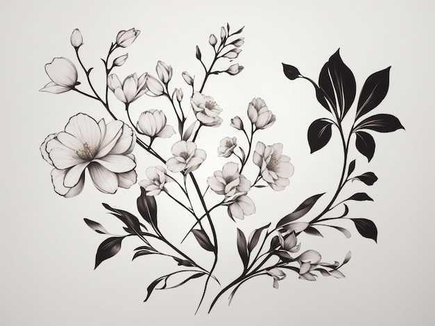 Floral branch and minimalist flowers for logo or tattoo